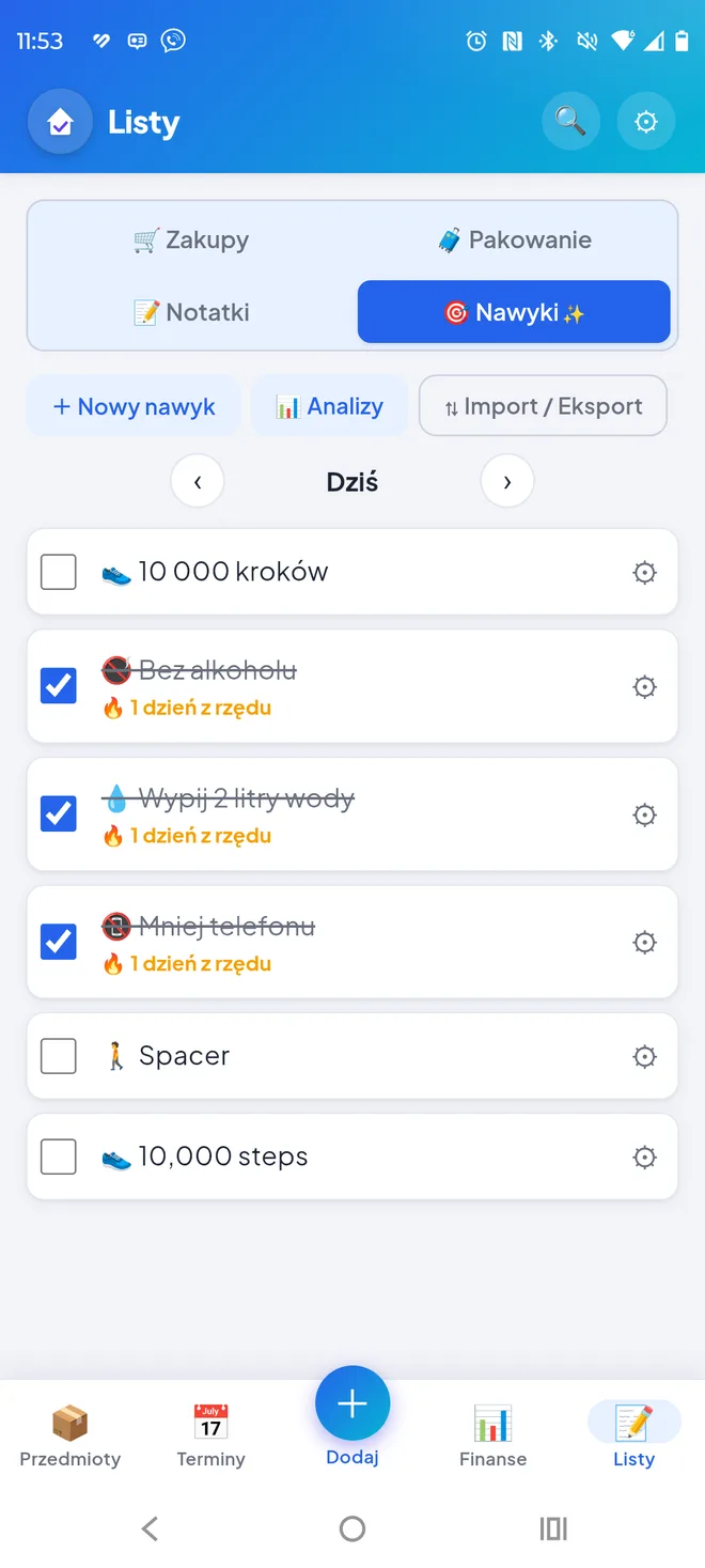 Nawyki w Domowiku z codziennym odhaczaniem i seriami dni z rzędu
